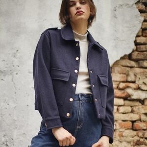 Zara Women's Navy Jacket With Gold Buttons XS